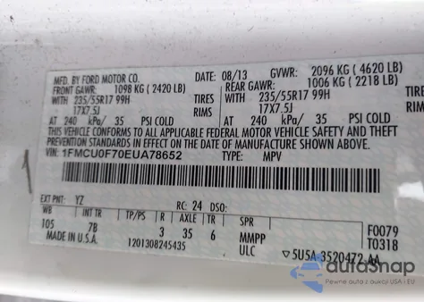 2014 Ford Escape S z USA, uszkodzony, nr VIN 1FMCU0F70EUA78652